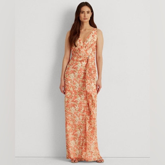 Ralph Lauren Dresses & Skirts - Lauren Ralph Lauren Floral Ruffle-Trim Georgette Gown